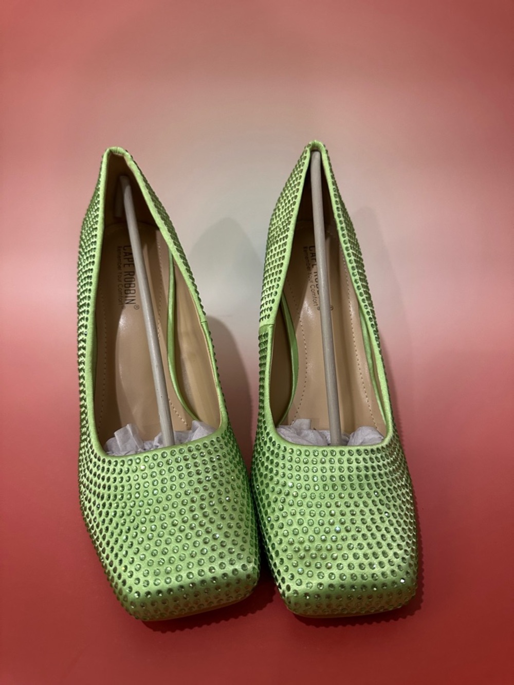 Cape Robbin Mint Green Crystal Block Heel Pumps - Picture 4 of 6
